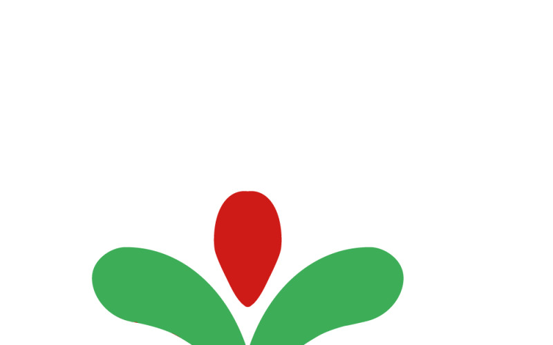 Baya roja con logo de hojas.
