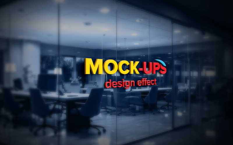 Mockup logo 3d sulla parete di vetro dell'ufficio psd