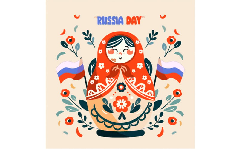 Rusko den pozadí s květinami ilustrace