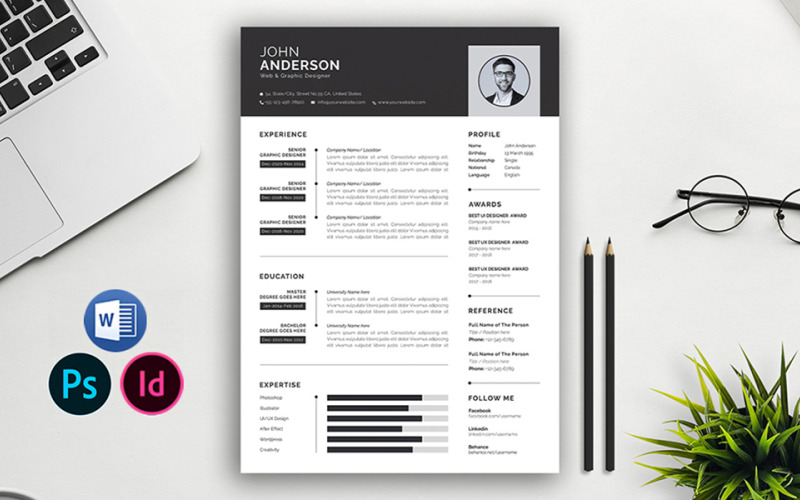 现代简洁的简历模板 | Indesign