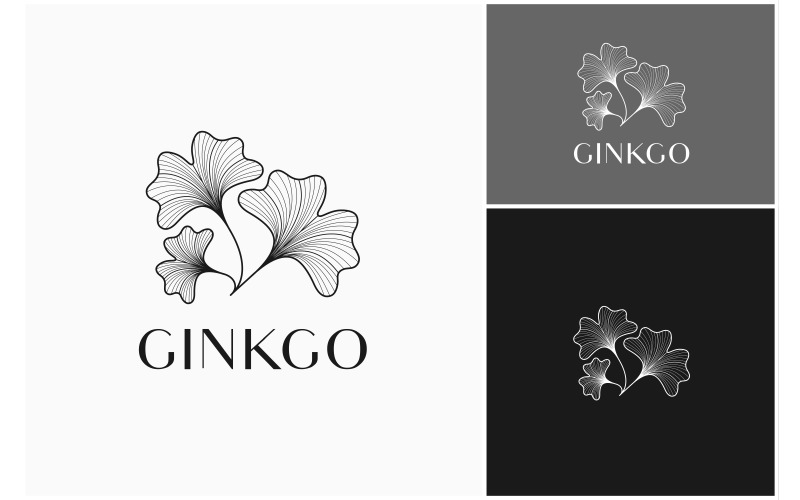 Ginkgo blommig handritad logotyp