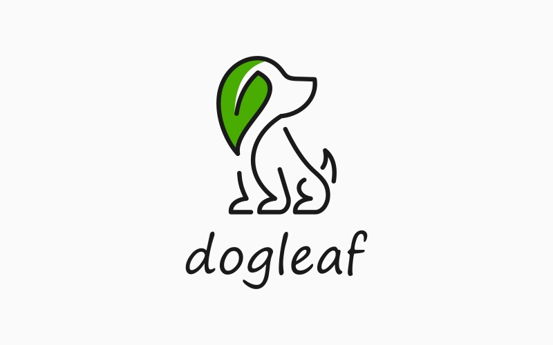 Logo artistico della linea verde foglia del cucciolo di cane