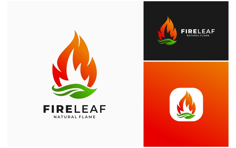 Logo Fuego Llama Hoja Verde