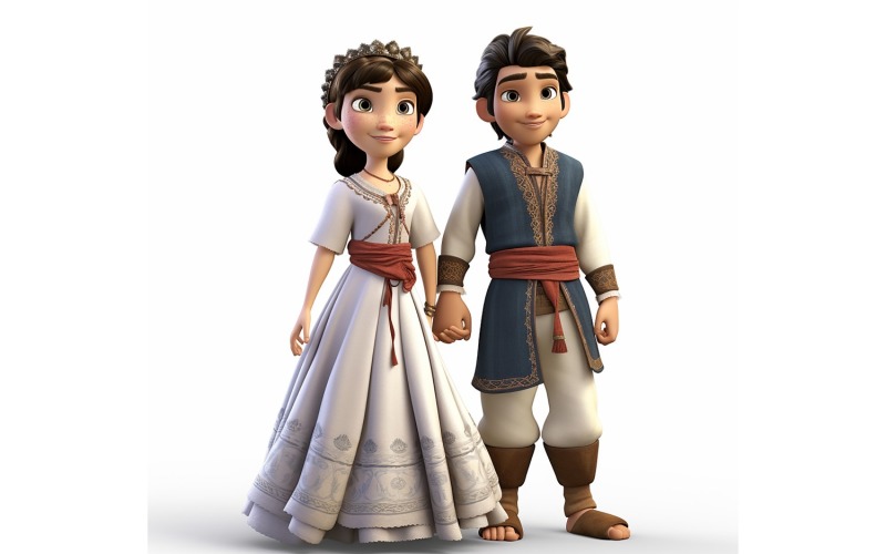 Boy And Girl Couple World Races In Traditional Cultural Dress 228