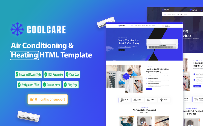 CoolCare – HTML-шаблон для кондиціонування та опалення