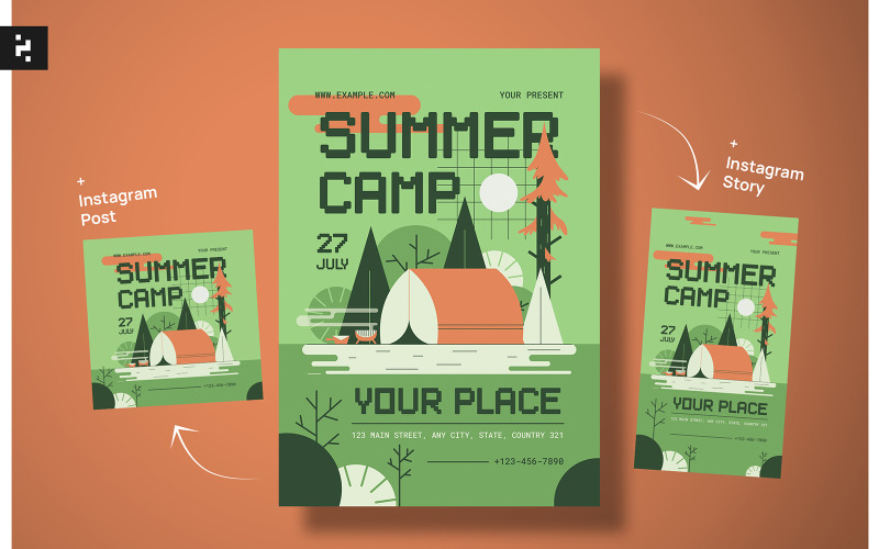 Groene moderne zomerkamp Flyer