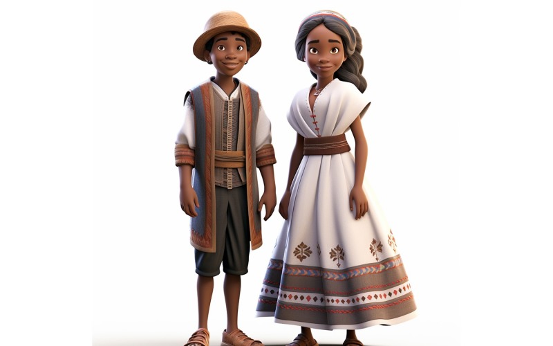 Pojke och flicka par världslopp i traditionell kulturell klänning 233