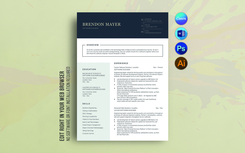 Modèle de CV d'ingénieur logiciel Canva