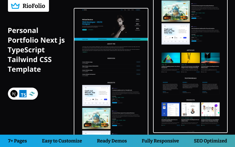 RioFolio | Persoonlijk portfolio Volgende js TypeScript Tailwind CSS-sjabloon