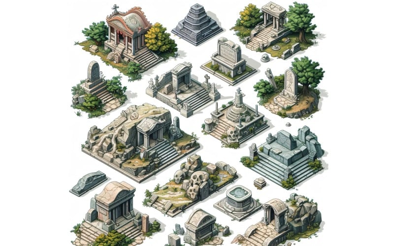 Begraafplaatsen Set videogames-items Sprite Sheet 8