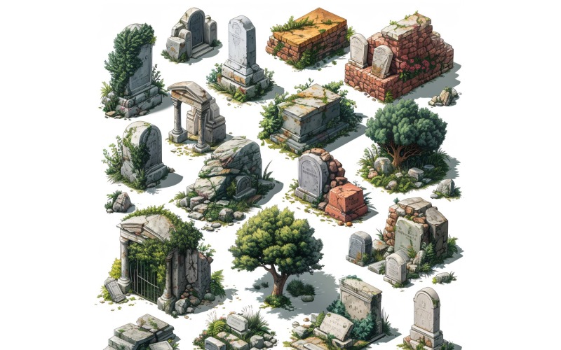 Kyrkogårdar Uppsättning av videospelstillgångar Sprite Sheet 4