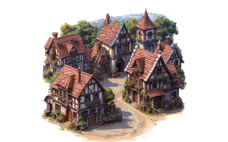 Cidade medieval movimentada Conjunto de recursos de videogame Sprite Sheet 6