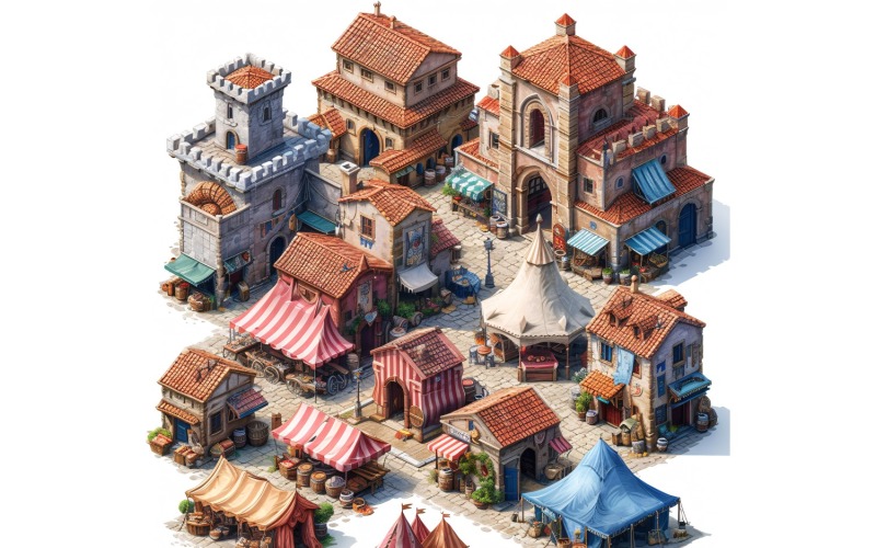 Großes Marktplatz-Set mit Videospiel-Assets, Sprite Sheet 11