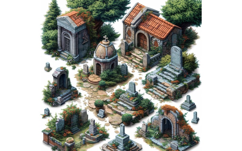 Kyrkogårdar Uppsättning av videospelstillgångar Sprite Sheet 3