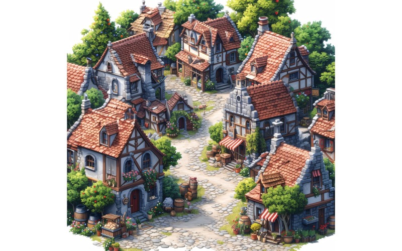 Ocupada ciudad medieval Conjunto de activos de videojuegos Sprite Sheet 10