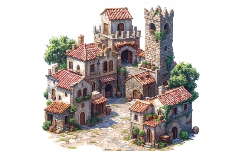 Tętniące życiem średniowieczne miasto Zestaw zasobów gier wideo Arkusz sprite 11