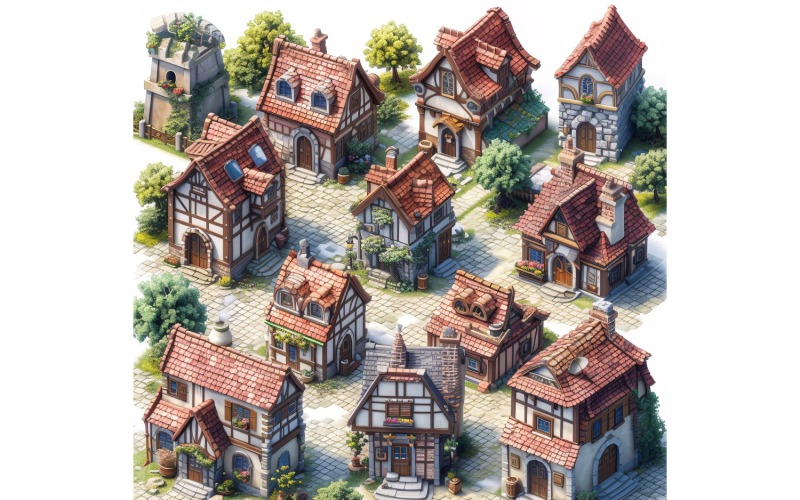 Ville médiévale animée Ensemble d'actifs de jeux vidéo Sprite Sheet 8