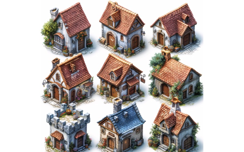 Fantasy Buildings Sada prostředků pro videohry Sprite Sheet 9