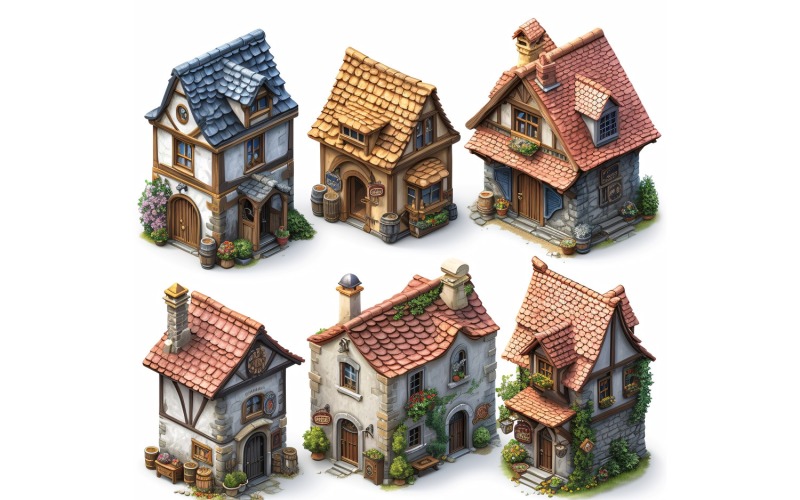 Fantasy Buildings Set med videospelstillgångar Sprite Sheet 14