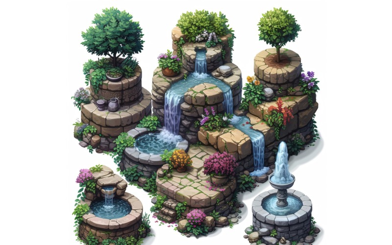 Fountains Set of Video Games Assets Sprite Sheet 1