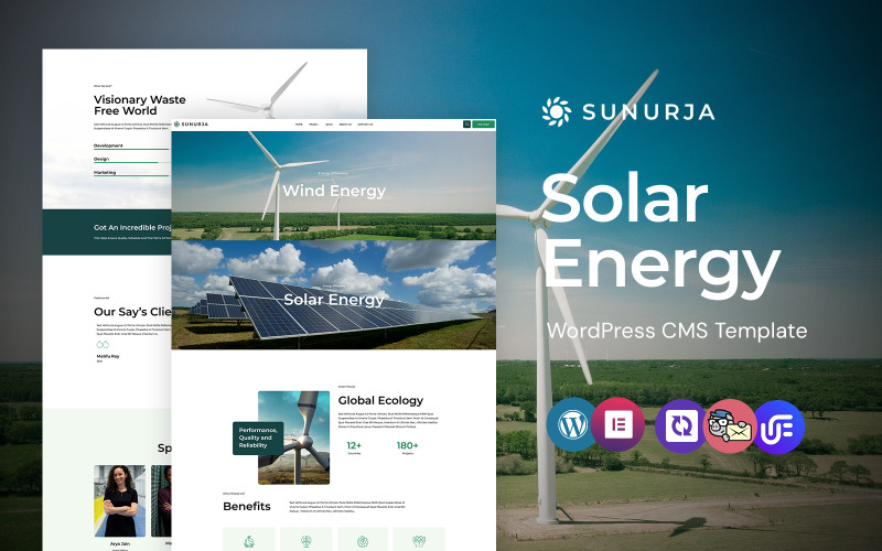 Sunurja – Thème WordPress Elementor pour panneaux solaires et énergies renouvelables