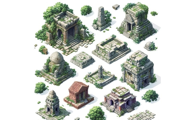 tempio fantasy Set di risorse per videogiochi Foglio Sprite Sfondo bianco 2