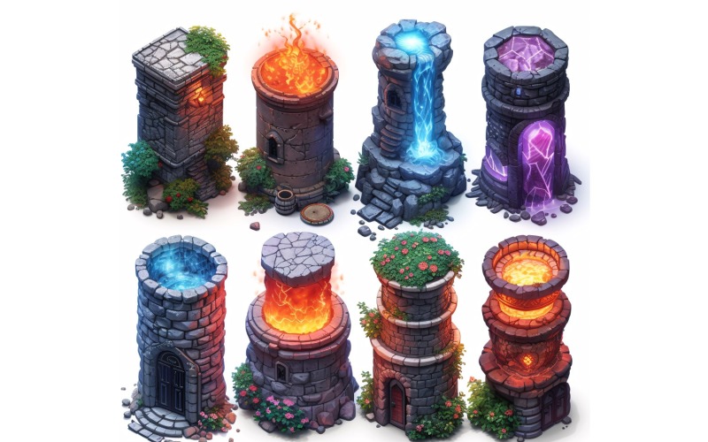 Torres de magos Conjunto de activos de videojuegos Hoja de sprites 6