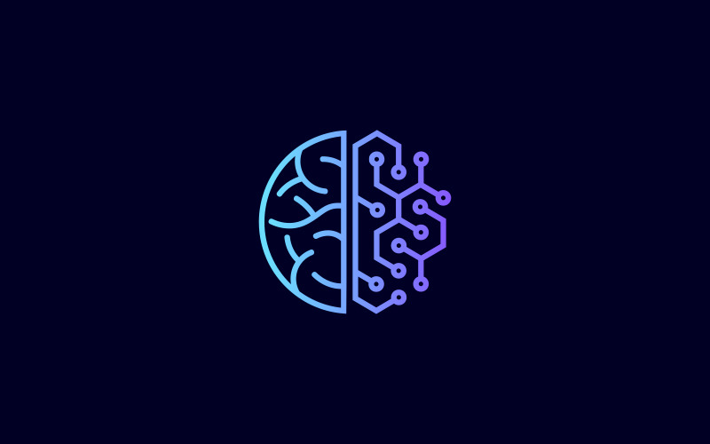 Vettore del modello di disegno del logo Ai del cervello digitale