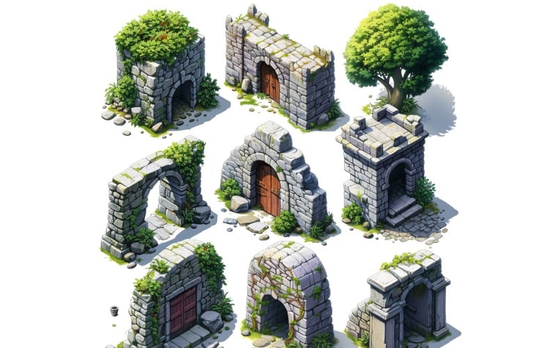 entrance to catacombs Set of Video Games Assets Sprite Sheet 04