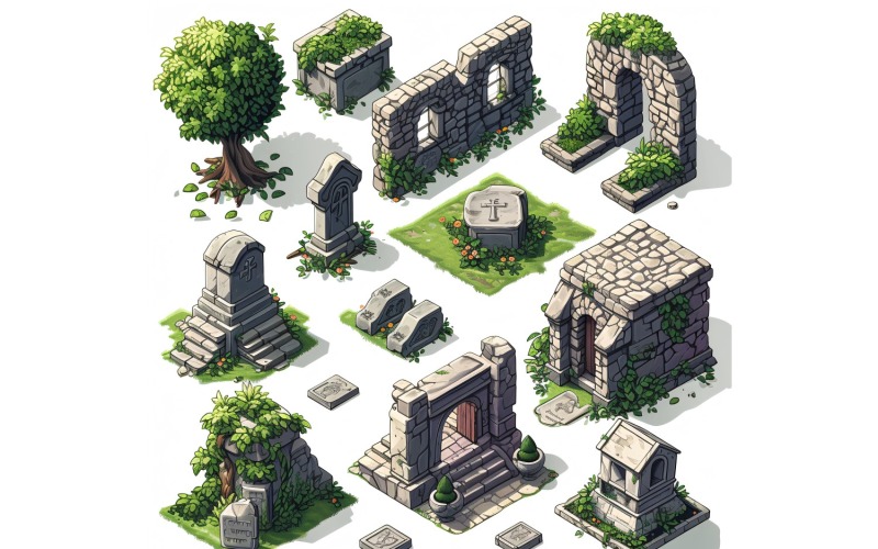 Hřbitovní sada aktiv pro videohry Sprite Sheet 02