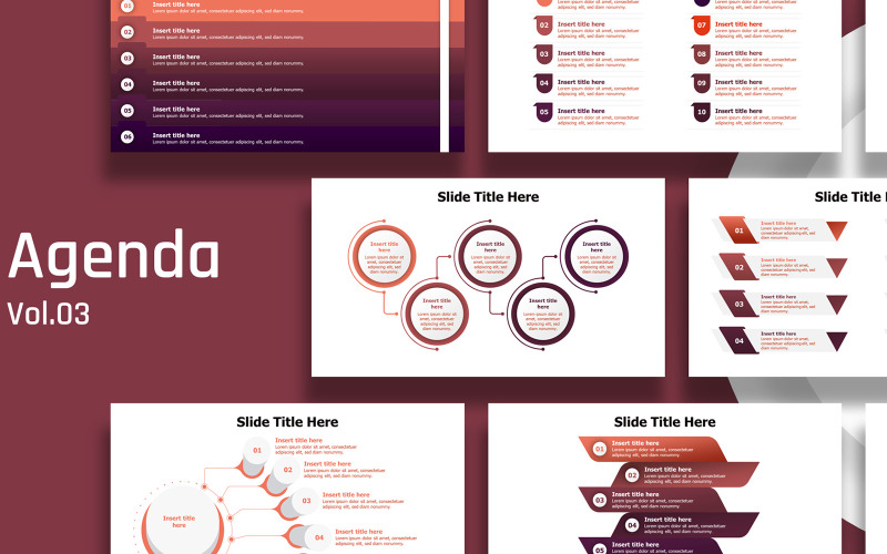 Infografica sulle diapositive dell'agenda aziendale: 5 varianti di colore.