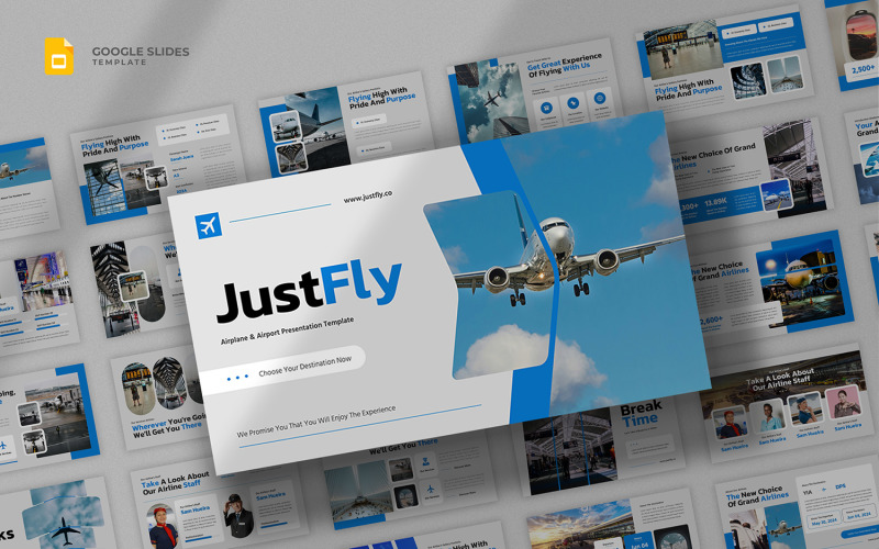 Justfly - Plantilla de diapositivas de Google sobre aviación aérea