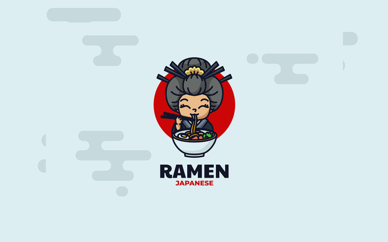 Ramen Girl Mascot Cartoon Logo
