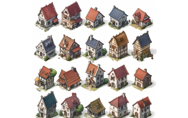 Fantasy Buildings Ensemble d'actifs de jeux vidéo Sprite Sheet 248
