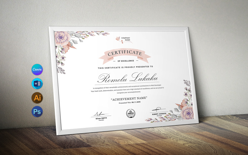 Plantilla de certificado floral de excelencia