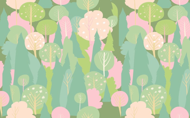 Fundo de primavera de padrão de floresta de flor de vetor sem costura