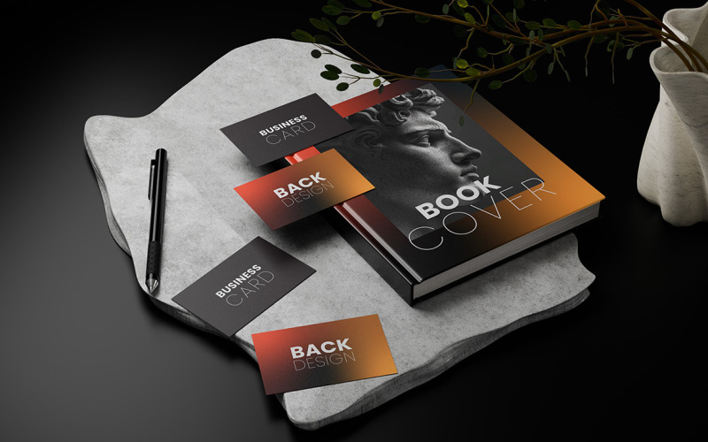 Mockup di biglietto da visita con copertina di libro Mockup Vol 05