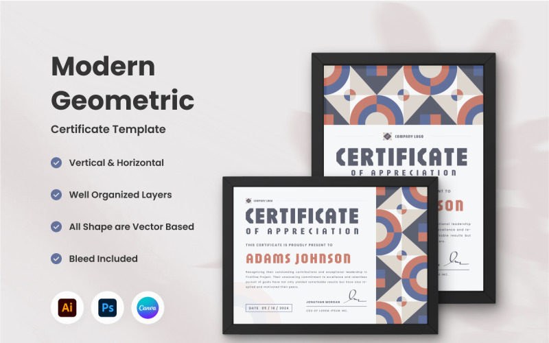 Modern geometrisk certifikatmall V1