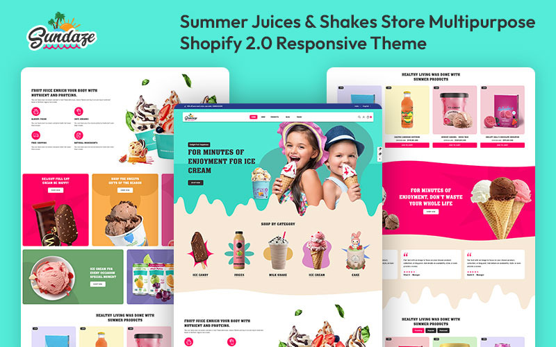 Sundaze – obchod s letními džusy a koktejly Víceúčelový Shopify 2.0 responzivní motiv