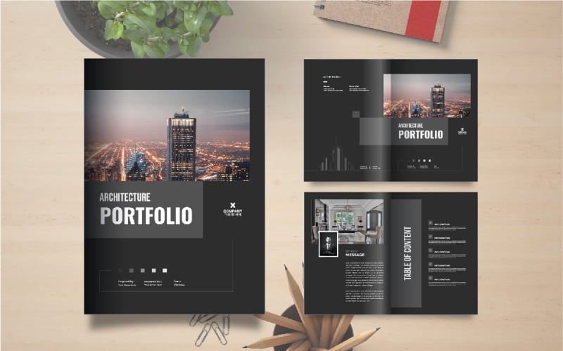 Építészeti portfólió sablon vagy belső portfólió brosúra tervezési elrendezése