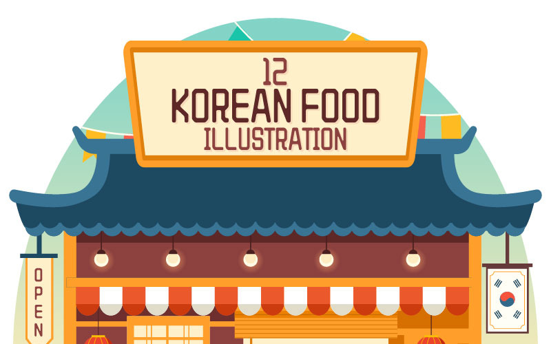 12 Ilustração de comida coreana