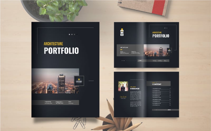Modèle de portfolio d'architecture ou mise en page du modèle de conception de brochure de portfolio intérieur
