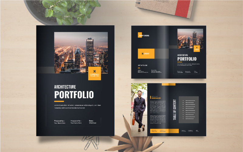 Modello di portfolio di architettura o layout di brochure del portfolio interno