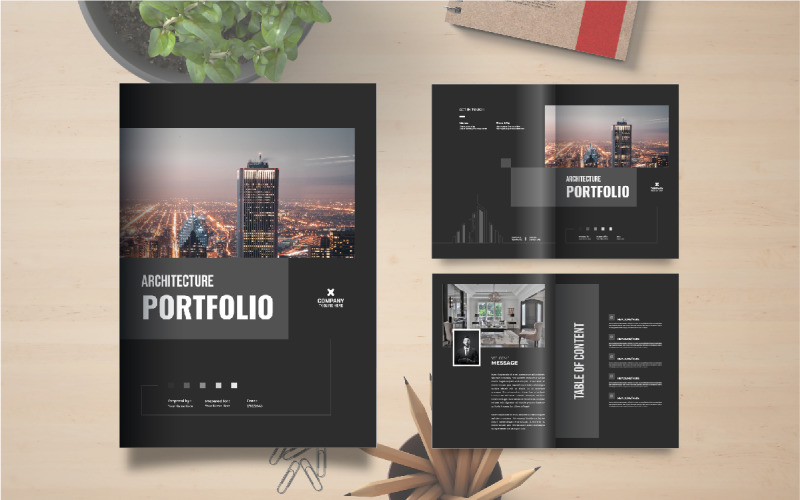 Szablon portfolio architektury lub układ projektu broszury portfolio wewnętrznego