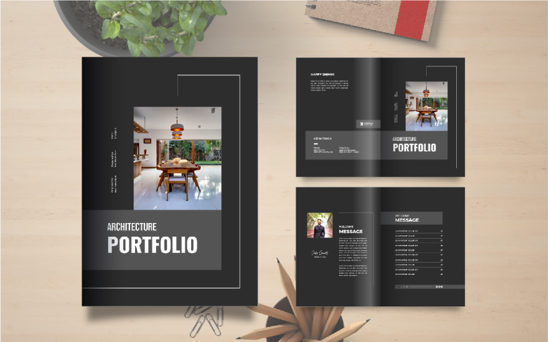 Szablon portfolio architektury lub układ szablonu broszury portfolio wnętrz