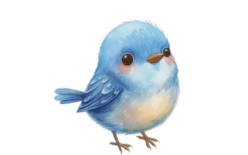 可爱的蓝鸟宝宝水彩手工插图 2