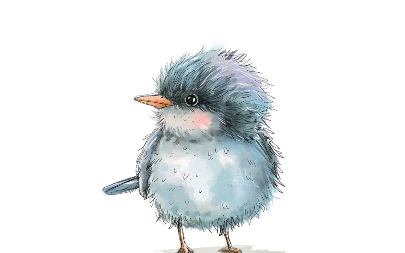 Mignon étourneau oiseau bébé aquarelle illustration faite à la main 3