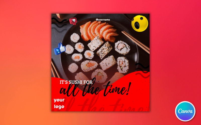Modello per social media ristorante di sushi 03 - Completamente modificabile in Canva