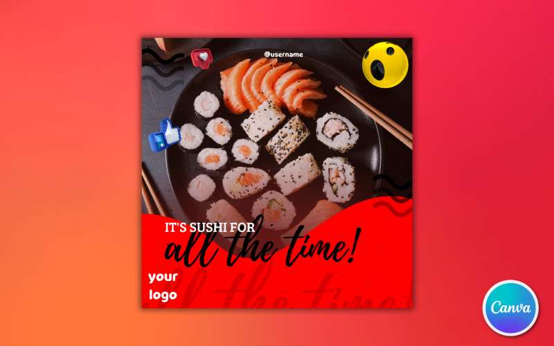 Sushi étterem közösségi média sablon 03 – Teljesen szerkeszthető a Canvában