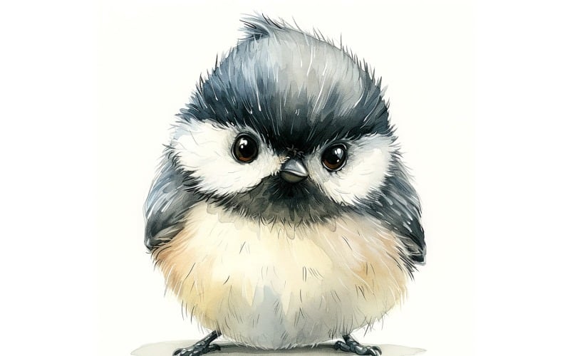 Aranyos Chickadee Bird Baby akvarell kézzel készített illusztráció 3